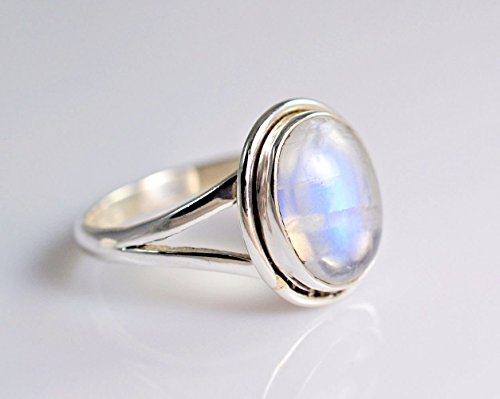 Anello in argento con pietra di luna arcobaleno, pietra di luna arcobaleno, anello in pietra di luna, argento sterling 925, anello in argento, gioielli fatti a mano, dimensioni dal 6 al 31