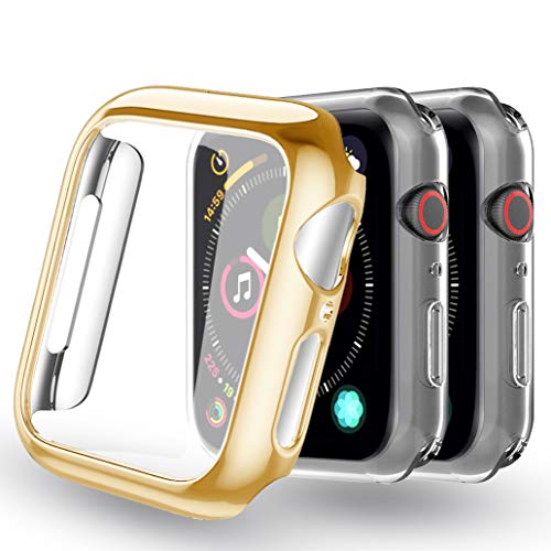Yoowei [Confezione da 3] Cover per Apple Watch 44mm Series 5 / Series 4, iWatch Case Protettore Schermo Protettivo Tutto Intorno Trasparente Morbido TPU Paraurti Silicone Custodia, Oro