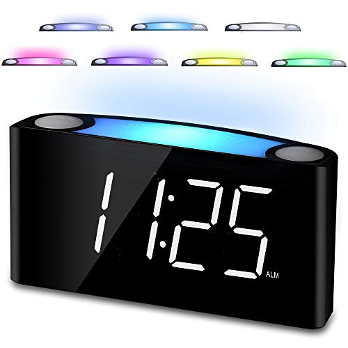 Sveglia da Comodino con Luci Notturne,7” Pollici Schermo LED Luminosità e Dimmer, 2 Porta Caricatore USB,Grande Snooze,Batteria-Backup,Sveglia Forte per Ufficio,Scrivania,Traversine Pesanti,Bambini