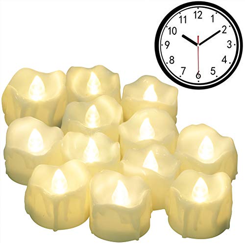 PChero Set di 12 Candele LED in Vera Cera a Batteria Senza Fiamma con Timer, Perfetto per Feste, Matrimoni, Compleanni, Valentino - [Bianco Caldo]