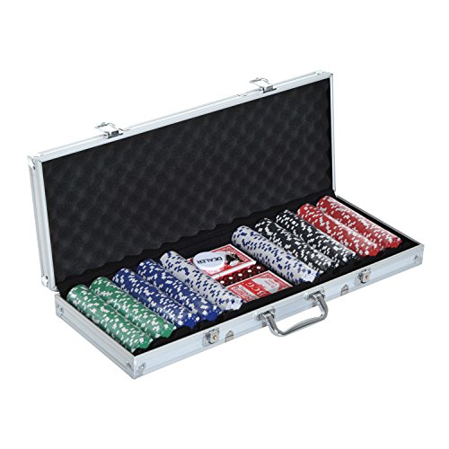 homcom 500PCs Set da Poker 2 mazzi di Carte, Pulsante del mazziere, Dadi con Valigetta in Alluminio