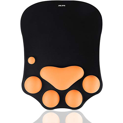 JIALONG Tappetino Mouse Poggiapolsi, Gaming Mouse Pad Ergonomico con Gel Poggiapolsi, Base in Gomma Antiscivolo per PC Accessori da Scrivania Decor Cat Nero