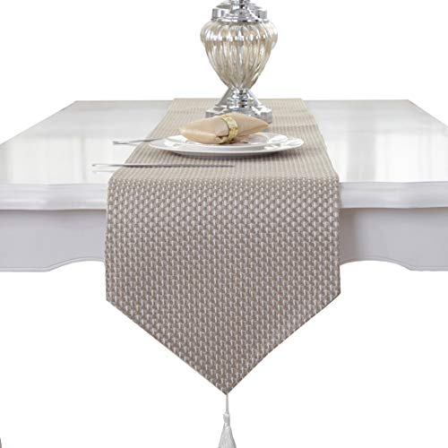 Beige tessere Runner da tavolo matrimonio Tassel Decorazione, beige, 33 * 180cm(12.5