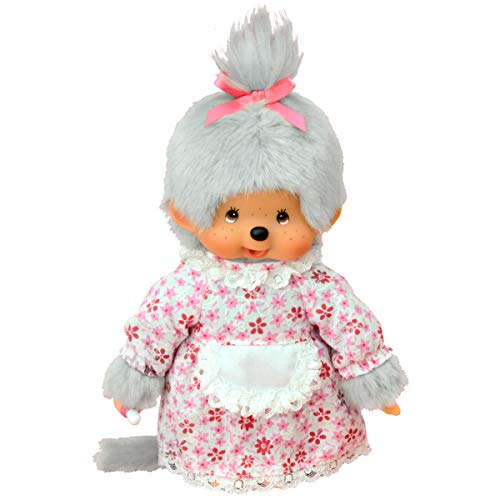 Sekiguchi 233150 - Mamma originale Monchhichi in peluche, con vestito e treccia con fiocco, ca. 20 cm