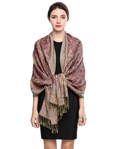 EASE LEAP Sciarpa Pashmina per donna scialle avvolgente caldo di lusso con sensazione di seta Hijab Paisley in colori ricchi con frange 200 * 70cm/(22-Viola chiaro)