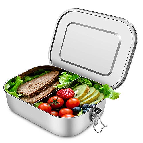 Scatole bento pranzo in acciaio inossidabile scatola da bento in metallo 1400 ml contenitore per alimenti ecologico a capacità maggiore con scomparti per studenti, adulti, bambini picnic (senza BPA)