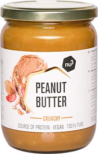 nu3 burro di arachidi crunchy - peanut butter - 500 g di burro d’arachidi puro - crema di arachidi vegana senza zucchero - nessuna aggiunta di sale, olio e grasso di palma - 28 g di proteine ogni 100g