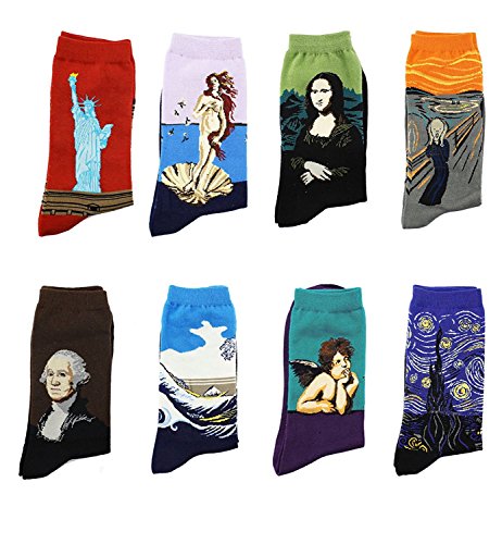 LJ calze sportive unisex, idea regalo, con dipinti retrò, calze da uomo con pittura ad olio (confezione da 8 paia), Multicolour 78161