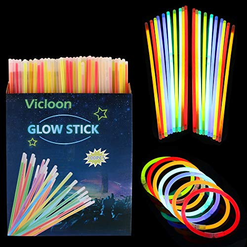 Vicloon Luminose per Party, 100 Pezzi Braccialetti Luminosi con connettori, Glow Stick per Creare Braccialetti Fluorescenti, Collana, Colori Misti Accessori per Feste Carnevale, Halloween