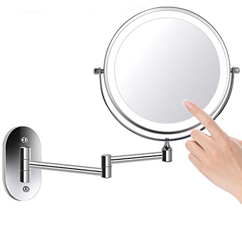 ZEPHBRA 8'' Specchio per Trucco con Luce a LED, Specchio Cosmetico Ingranditore, Specchio da Parete per Bagno Bilaterali 5X, 360° Girevole e Rotondo (Argento)