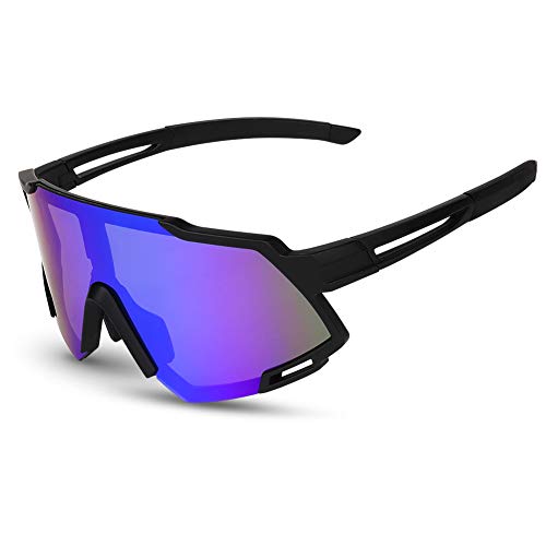 GARDOM Occhiali da Ciclismo Polarizzati, Occhiali da Sole Sportivi, Anti-UV con 4 Lenti Intercambiabili per Corsa Pesca Arrampicata Sci Vacanze (Blu-Singolo Lenti)