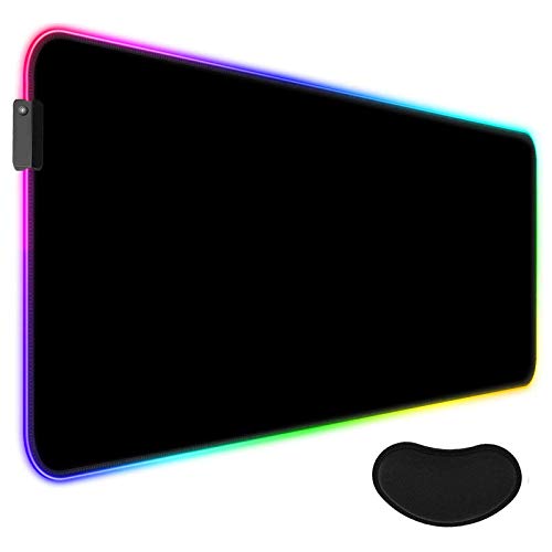 AILRINNI RGB Tappetino Mouse Gaming - XXL Tappetino per Mouse LED Grande 800x300mm con Poggiapolsi, 14 RGB Effetti Luce Mouse Pad Ergonomicoda Gioco Base di Gomma per Tastiera, Laptop - Nero