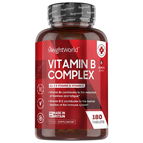 Vitamina B Complex Alto Dosaggio, 8 Vitamine B + Vitamina C - 180 Compresse Vegan per una Formnitura di 6 Mesi, Qualità Inglese - Complesso di B1, B2, B3, B5, B6, B12, B9 (Acido Folico) B7 (Biotina)