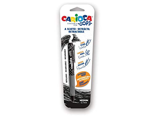 Carioca OOPS - Penna a sfera cancellabile con inchiostro termosensibile Contiene 1 penna - Perfetta per scrivere, cancellare e riscrivere - Gomma inclusa - Tratto 0,7 mm - Nero