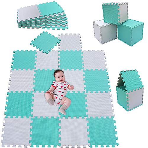 MSHEN Tappeto Puzzle con Certificato CE e Certificazione in Soffice Schiuma Eva | Tappeto da Gioco per Bambini | Tappetino Puzzle...dimensione1.62 mq,bianco-turchese-AHg18