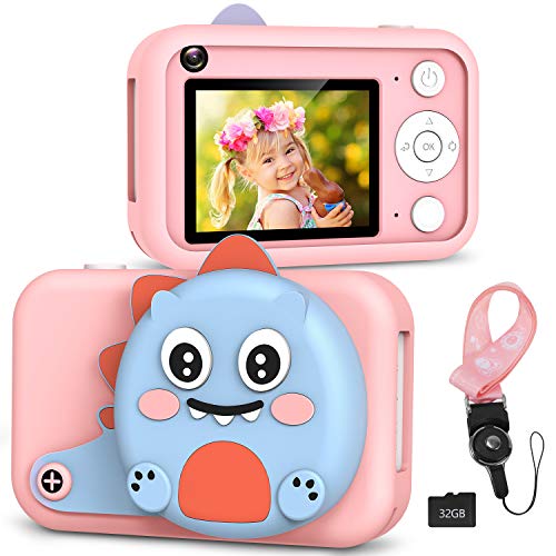 XDDIAS Macchina Fotografica per Bambini, Ricaricabile USB Fotocamera Digitale Selfie con 32G SD, LCD da 2.4 Pollici, Dual Lens Camera Regalo di Compleanno per Ragazzi Ragazze(Rosa)