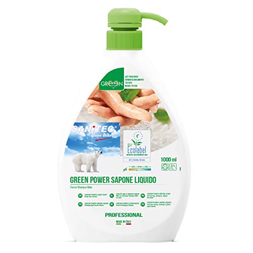 Sanitec Green Power Sapone Liquido, Ecologico, Corpo e Capelli, Delicato Profumo Floreale, 1000 ml