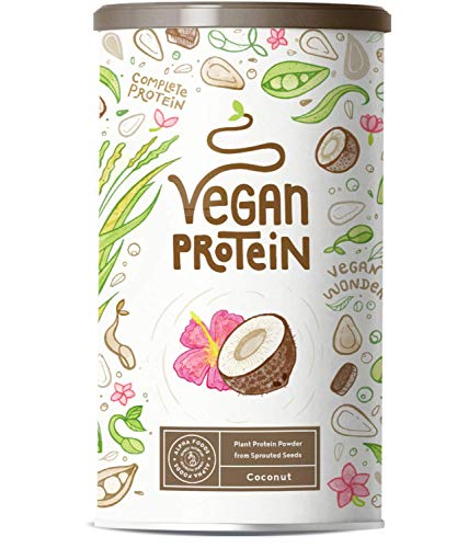 Proteine Vegane | COCCO | Proteine vegetali di riso e piselli germogliati, semi di lino, amaranto, semi di girasole, semi di zucca | 600 g in polvere con aroma naturale al Cocco