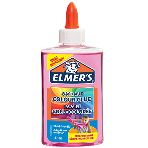 Elmer’s Colla Vinilica Colorata Semitrasparente, Lavabile, Ottima per Realizzare Slime, Rosa, 147 ml, 1 Pezzo