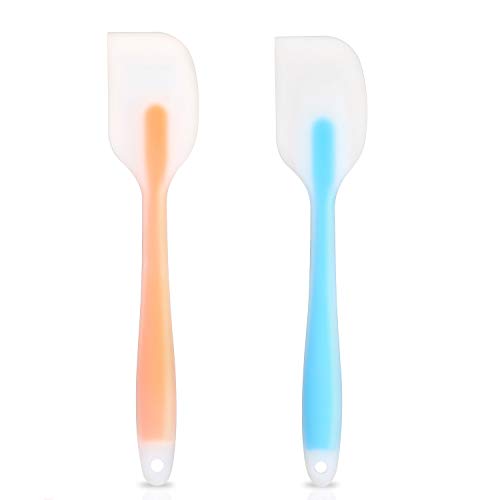 EooCoo Spatole in Silicone, Set di 2 Resistente al Calore Antiaderenti da Cucina Utensili, per Cottura e Miscelazione, Cottura al Forno（Arancio + Blu）, Senza BPA