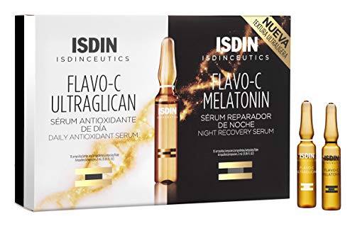 ISDINCEUTICS Pack Day & Night Flavo-C Ultraglican + Flavo-C Melatonin | Trattamento Antiossidante Giorno e Notte Monodose 10 + 10 x 2ml