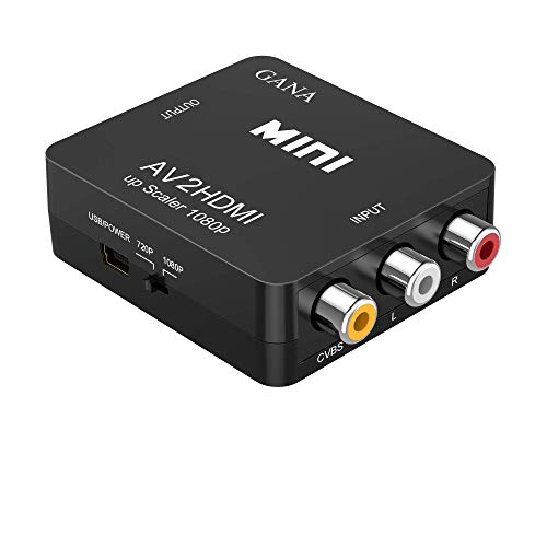 GANA Adattatore RCA a HDMI, Mini AV a HDMI Box Supporta 1080P con Cavo USB per PC/Laptop/Xbox/PS4/PS3/TV/STB/VCR/Fotocamera/DVD - Nero