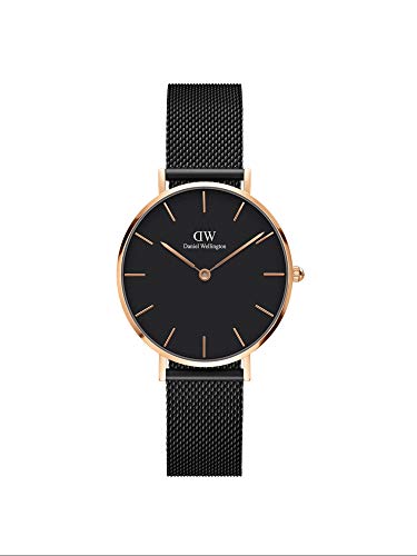 Daniel Wellington Petite Ashfield Orologio Donna, 32mm, in Maglia, Nero/Oro Rosato