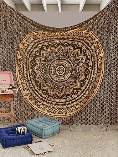 Aakriti Gallery Tapestry Regina Verde Ombre Hippie Arazzo Mandala Bohemian Psichedelico intricato Indiano copriletto 233,7 x 208,3 cm (Black Golden)
