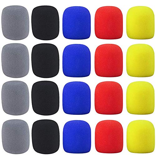 AMACOAM Spugna Microfono Antivento Palmare Schiuma Copertina di Mic 20 Pezzi Copertura per Microfono in Spugna Lavabile Copertura Mic per KTV Stage Performance, Nero Rosso Giallo Blu Grigio 5 Colori