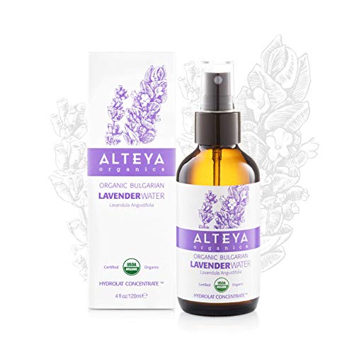 Acqua di Lavanda Alteya Organic - 120ml Spray Bioglass - 100% USDA Certificata Organica Pura Bio Naturale Acqua vaporizzata distillata di fiori preparata da Lavanda Angustifolia fresca