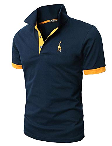 GHYUGR Polo Uomo Basic Manica Corta Tennis Golf T-Shirt Ricami Fulvi Maglietta Poloshirt Camicia,Marina,XXL