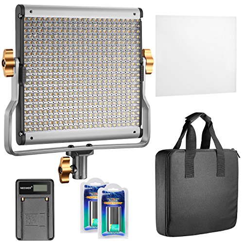 Neewer 480 LED Pannello Luce Dimmerabile Bicolore con Supporto Staffa-U, 2 Batterie a Litio Ricaricabili & Caricabatterie a USB per Fotografia in Studio, Registrazioni Video per Youtube