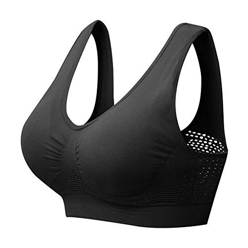 Zoerea Reggiseno Sportivo da Donna Taglia Larga Comfort Traspirante Bra con Cuscinetti Rimovibili New Reggiseni Sportivi per Corsa Jogging Yoga Nero, 2XL