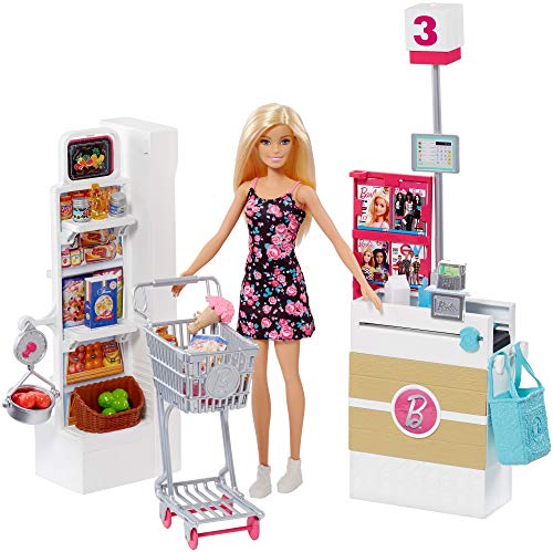 Barbie - Bambola, Supermercato, Carrello Funzionante e Tanti Accessori, Multicolore, FRP01