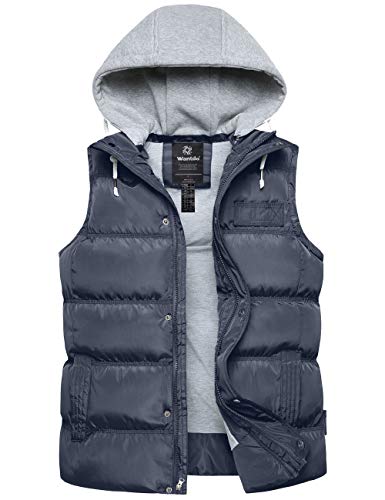 Wantdo Gilet con Cappuccio Regolabile Antivento Smanicato Trapuntato a Vento Giacca Outdoor Sportiva Cappotto da Esterno con Tasche Uomo Grigio XL