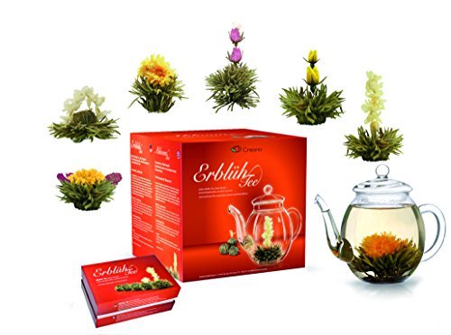 Creano – Mix di Tè di Fiori – Set regalo „Fior di Tè“ con Bricco di Vetro | Tè bianco (6 Tipi diversi)