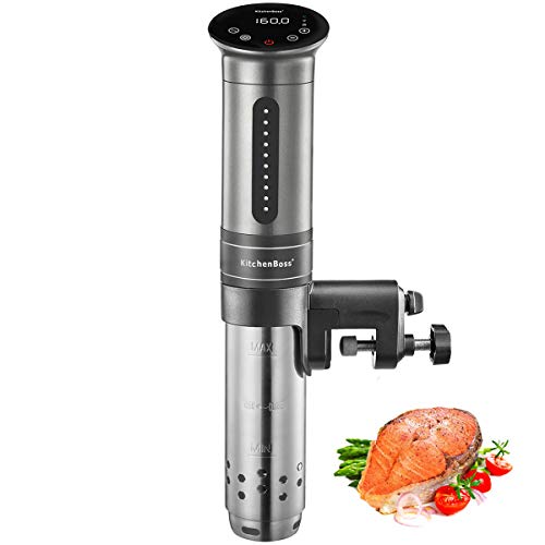 Sous Vide Roner Cucina a Bassa Temperatura Slow Cooker KitchenBoss Circolatore Termico Professionale IPX7 impermeabile,Timer con Touch Screen, Include Sacchetti Sottovuoto da 10 Pezzi, Argento