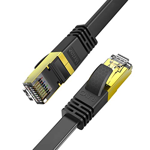 Veetop Cavo Ethernet Piatto LAN Cat 8 RJ45 per Rete Alta velocità 40 Gbps / 2000 MHz (Nero - 1m)