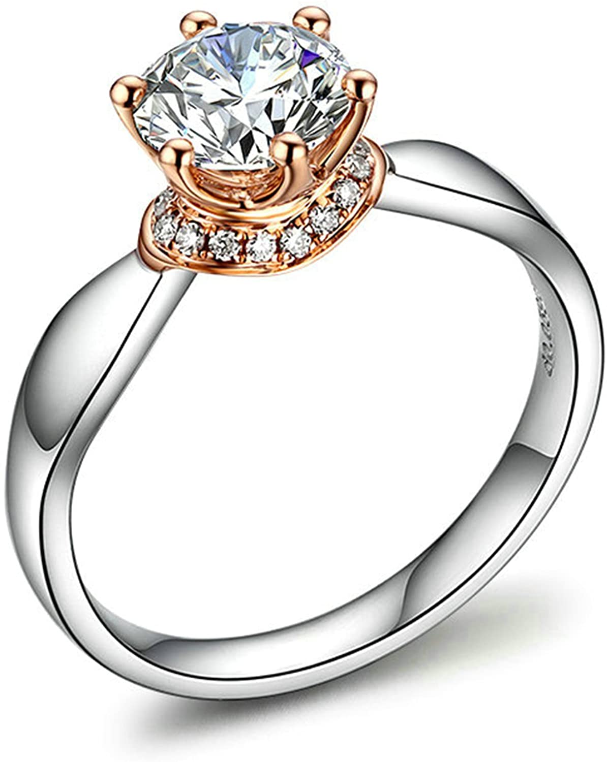 DOLOVE - Anello da donna in oro bianco con diamanti, 1 ct (SI, F-G) e anello da donna misura H 1/2-T 1/2