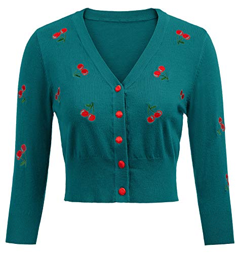 Belle Poque Maglione Cardigan a Maniche Lunghe con Bottoni sul Davanti da Donna degli Anni '50 Anni '50 floreale-12 (609-12) XXX-Grande