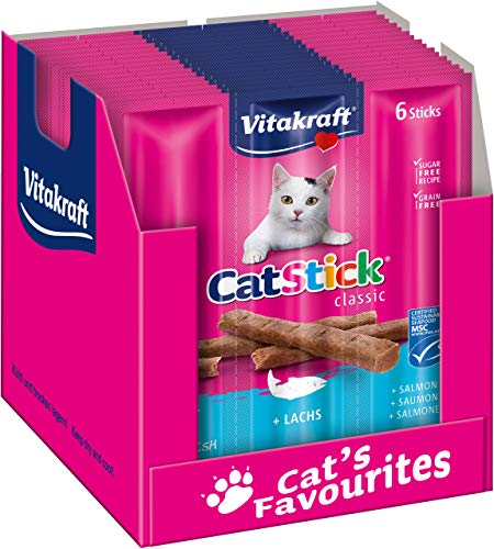 Vitakraft Cat-Stick Mini Salmone, 60 pezzi (10 bustine da 6 stick)