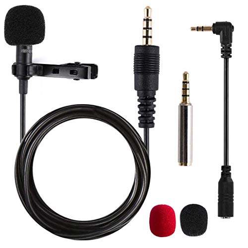 Gyvazla 3.5mm Lavaier Microfono Condensatore Omnidirezionale con adattatore Con Easy Clip sul sistema, per Registrazione di Interviste/Conferenza Video/Podcast/Voice Dictation/Phone