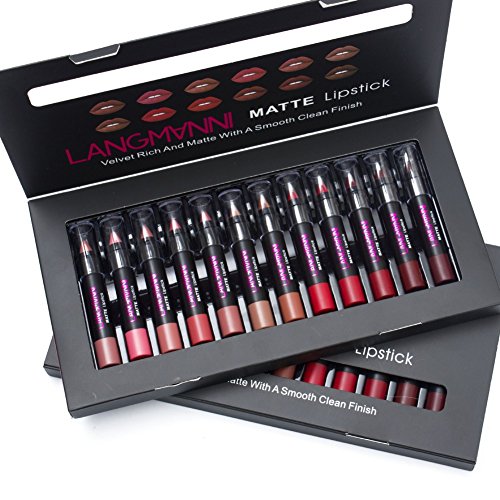 Lucoss Rossetto Matte,12pcs / lot Rossetto opaco Impermeabile Velluto Rossetto Penna tinta Rossa Trucco Sexy Kit Trucco Cosmetico