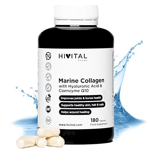 Collagene Marino con Acido Ialuronico, Coenzima Q10, Vitamina C e Zinco | 180 capsule (3 mesi di fornitura) | Peptidi che mantengono in salute articolazioni, cartilagini, ossa, pelle, capelli e unghie