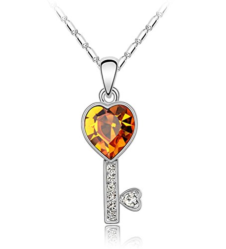 Quadiva E! - Collana da donna con cuore Key to My Heart (colore: oro bianco) decorata con cristalli scintillanti di Swarovski®
