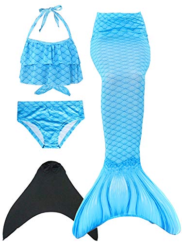 Wishliker - Set da 4 pezzi per costume da sirena, da bambina, con coda da sirena e bikini G4 + xiaohei 120 cm