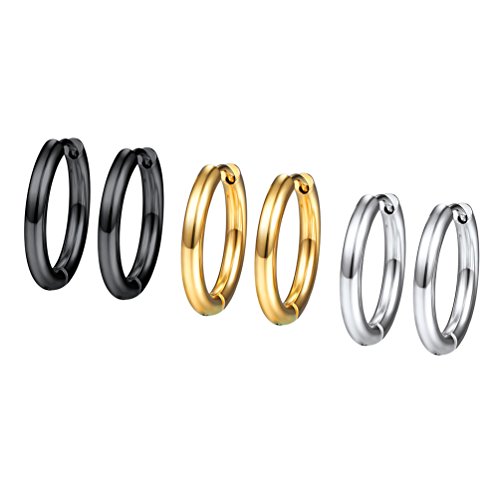 PROSTEEL Set di Orecchini Cerchio Donna Uomo alla Moda, 3 Paia 6 Pezzi, 16 mm Diametro, Acciaio Inossidabile/Placcato oro 18K, Colore Argento Oro Nero(Confezione Regalo)