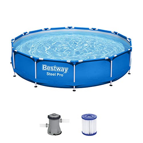 Bestway Steel PRO Framepool Set, rund, mit Filterpumpe 366 x 76 cm Piscina, Blu