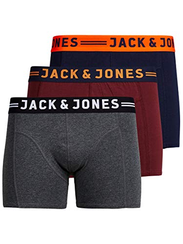 JACK & JONES Sense Trunks 3-Pack Boxer, Multicolore (Burgundy), Large (Pacco da 3) Uomo