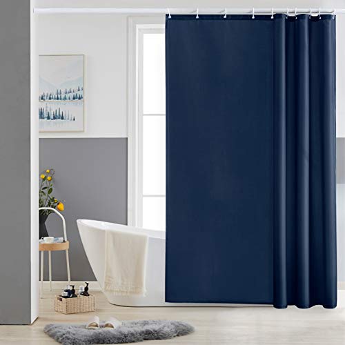 Furlinic Tende Doccia Anti-Muffa Tessuto in Poliestere, Blu Navy Tende Doccia Angolare Impermeabile &Lavabile,Tenda Vasca da Bagno con 10 Ganci Tenda doccia-150x180cm.